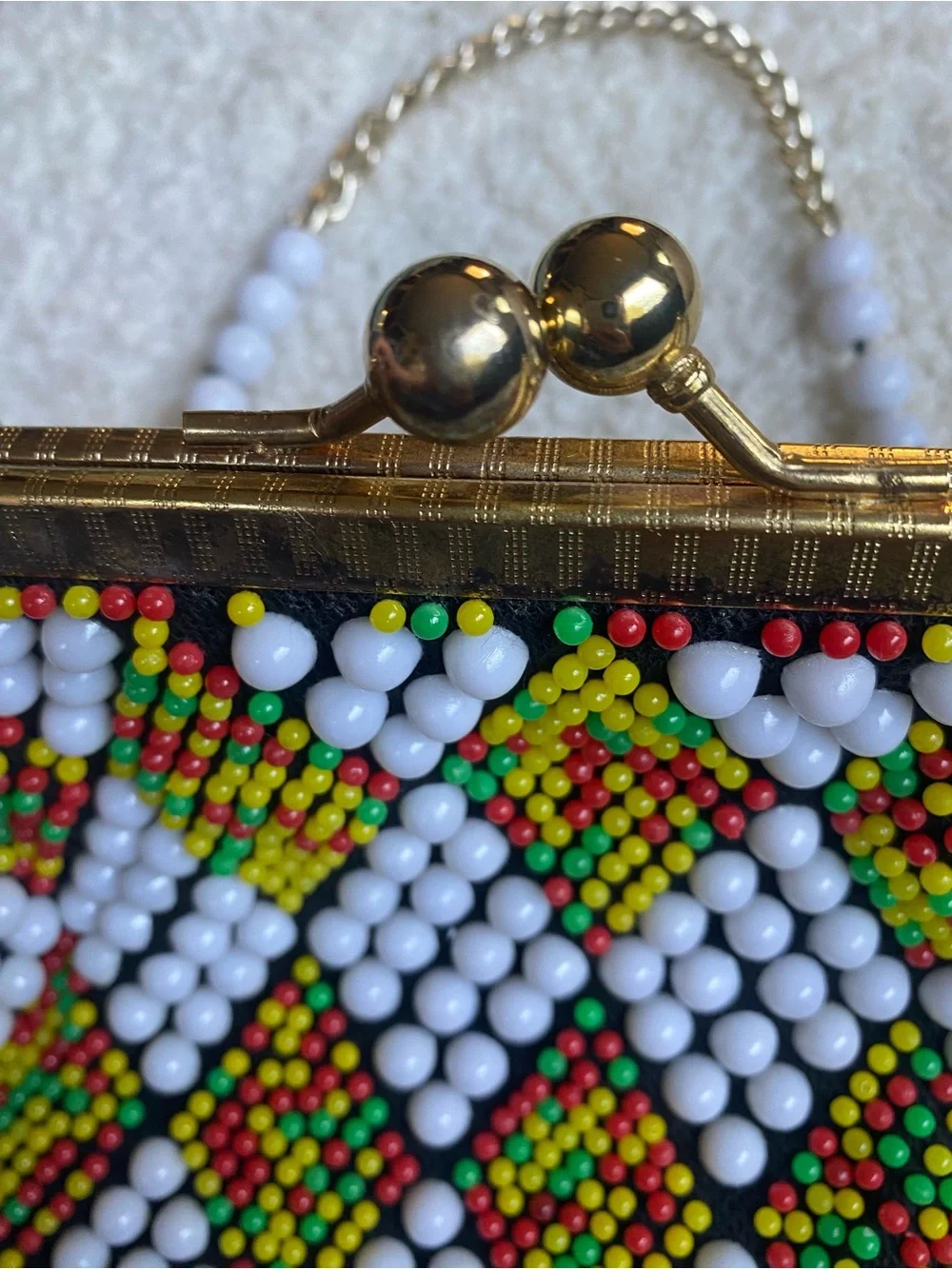 Vintage 1960’s Beaded Multicolor Diamond Pattern Top-Handle Bag